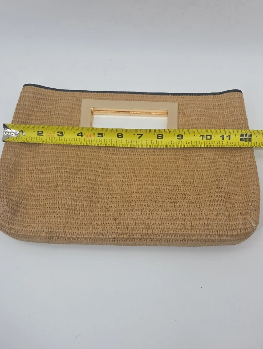 Michael Kors Tan Woven Clutch with Gold Handle Detail